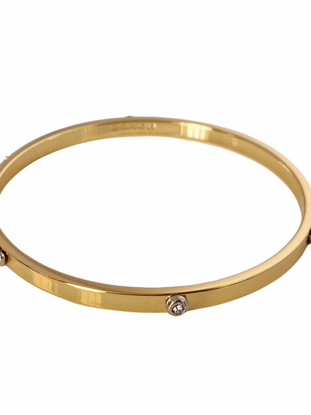 AUTH NEW COACH GOLD New York Bangle Bracelet Silver Studs with Tag & Dust Bag - Picture 3 of 4